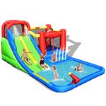 HONEY JOY Inflatable Water Slide, 7 in 1 Giant Water Bounce House Water Park for Outdoor Backyard, Double Long Slide, Splash Pool, Blow up Water Slides Inflatables for Kids and Adults(Without Blower)