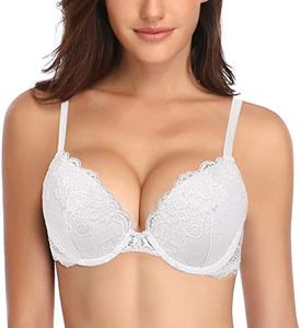 Deyllo Women’s Push Up Lace Bra Comfort Padded Underwire Bra Lift Up Add One Cup(White,36C)