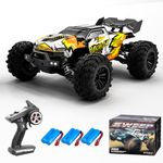 Teeggi 16102Pro 1:16 Remote Control Car, 2.4G Brushless Motor RC High Speed Off-road Drift Racing Car, 70km/h 4WD Off-road Buggy Toy Car, 3 Batteries(Yellow)