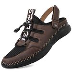 Freeior Mens Sandals with Arch Support Plantar Fasciitis Non Slip Sneakers Summer Shoes Leather Outdoor Adjustable(9.5,Darkbrown,43)