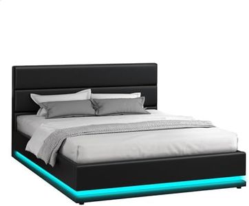 ALFORDSON Bed Frame King Size with LED Light & Gas Lift Storage Base, Bed Platform Foundation with PU Leather Upholstered Tufted Headboard for Mattress Topper, Max 350kg, Bertold Black