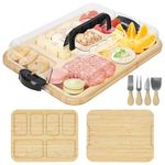 Reversible Charcuterie Board with Lid, 2 in 1 Portable Cheese Board and Knife Set with Carry Handle for Travel Grazing Board for Picnic Accessories