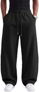 EFAN Mens Wide Leg Sweatpants Fleece Lined Baggy Pants Black L
