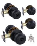 (2 Pack) All Keyed Identical Deadbolt Door knob Single Cylinder Deadbolt Lock Combo Set, Classic Matte Black Exterior Door Knobs with Deadbolt Entrance and Front Door Lock