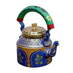 iHandikart Hand Painted Designer Aluminium Kettle for Tea/Coffee, Home Décor& Gift Purpose. Capacity 1 L, Size 8.5"x5.5"x8.5"(IHK5055)