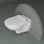 REMOTION Ceramic Commode Wall Mount/Wall Hung Western Toilet/Commode/Water Closet/EWC/WC/European Commode for Bathrooms P Trap Outlet is from Wall with Soft Close Seat Cover (CREST)