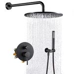 KRUZOO Round Shower System for Bathroom Oil Rubbed Bronze Wall Mounted Brass Shower Faucet Combo Set with 12 inch Pressure Rainfall Shower head and 2 in 1 Handheld Showerhead Rough-In Shower Valve Kit