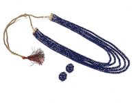 MANBHAR GROUP - Semi Precious Gemstone Crystal Beads 5 Layer Necklace with Stud Earring For Girl and Women Blue Colour Mala length 16" Fashion Jewellery (MG_CRY_02)