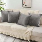 BedLooms Cushions with Covers Included 45 x 45 Cm Set of 8 (4 Grey Cushion Covers, 4 Cushion Inserts) – Plain Velvet Square Throw Pillows Decorative Sofa Cushion with Invisible Zipper, 18x18 Inch