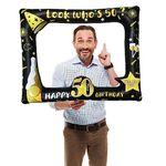 50th Black Gold Photo Booth Inflatable Selfie Frame,50th Birthday Party Photo Booth Props Giant Funny Black Gold Blow Up Picture Frame for 50th Men Women Birthday Gifts Party Favor Decoration Supplies