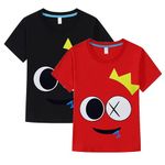 SVSPORTS Boys Girls T-Shirts,2pcs/Set Family Games Tops Tees Short Sleeve Cartoon Tee Shirts for Kids 4-12Years(150,Black+Red)