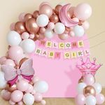 Party Propz Welcome Baby Decoration- 46pcs, Baby Welcome Home Decoration Kit, Welcome Home Baby Decoration, Welcome Baby Girl Decoration, Welcome Baby Girl Banner (Cardstock, Latex, Foil)