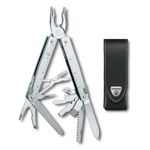 VICTORINOX Multi Tool Swiss Tool X, 26 Functions, Swiss Made, Multi Tool with Locking Blade, incl. Leather Case, Silver