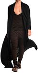 COOFANDY Men's Lightweight Ruffle Shawl Collar Cardigan Open Front Long Length Drape Cape Overcoat Black