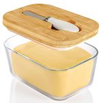 XCC Large Glass Butter Dish with Lid, Upgraded The Capacity to Holds 1lb of Butter, Butter Keeper with Knife for countertop, Can Seal and Store Butter, Decor and Gifts