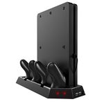 Generic For Playstation 4 Slim Console Ps4 Slim 2 In 1 Vertical Stand W/ Cooling Fan Charger Charging Station W/ Dual Charger Ports Usb Tabletop