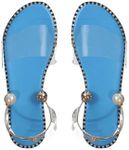 OYOANGLE Women's Pearl Decor Clear Straps Open Toe Flat Sandals Leather Outdoor Beach Sandals Blue 10