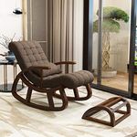 WOOD ART INDIA Teak Wood Modern Ergonomic Rocking Chair with Footrest (Brown)