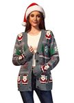 Christmas Womens Knitted Funny Cardigan Ugly Graphic Holiday Long Sleeve V Neck Santa Button up Sweater Gray XXL