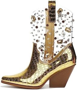 Cape Robbin Chriena Cowboy Boots Women, Rhinestone Cowgirl Boots for Women, Glittery Stylish Western Outfit for Women - Gold Size 5.5