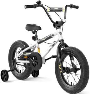 Glaf 12 14 16 Inch Kids Bike with Training Wheels for Boys and Girls Ages 3+ Years Old Bike Bicycle with Water Bottle Holder,Bell, Lightweight (Black White, 14 Inch with Training Wheels)
