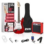 LyxPro Left Hand 36 Inch Electric Guitar and Kit for Lefty Kids with 3/4 Size Beginner’s Guitar, Amp, Six Strings, Two Picks, Shoulder Strap, Digital Clip On Tuner, Cable and Soft Case Gig Bag - Red