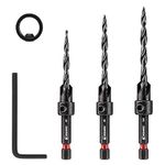 EZARC Countersink Drill Bit Set, 5 PCS Tapered Drill Bits Counter Sinker Set, 1/4" Hex Shank Quick Change for Woodworking, Pilot Screw Hole Set