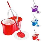 Crystals Microfiber Mop and Bucket Set, Spin Mop for Cleaning Floors with 2 Mop Heads, 1 x Mop Handle, 1 x Spin Bucket (Red)