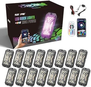 SUNPIE 16 Pods RGBW Rock Lights – Full Beam Angle, 30 High Power Chips, Aluminium Housing, Mounting Pads Included, IP67 Waterproof, Music Mode Underglow Lights, Fits Trucks, SUV, ATV, UTV, Boats