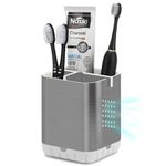 BYUNER Toothbrush Holder Toothbrush Holders for Bathroom with Drainage, Electric Toothbrush Caddy and Toothpaste Holder for Bathroom Countertop Organiser Storage, Bathroom Accessory (Silver)