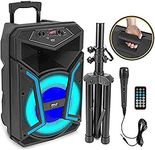 Pyle Portable Bluetooth PA Speaker System-800W Outdoor Bluetooth Speaker Portable PA System w/Microphone in, Party Lights, MP3/USB SD Card Reader, FM Radio, Rolling Wheels-Mic, Remote PPHP122SM.5