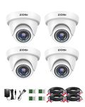 ZOSI 8Channel 720P HD DVR Security System - 4 x 1280TVL 1.0-Megapixel Outdoor indoor Dome Cameras 24pcs IR Leds 65ft 20m Night Vision 1TB HDD Metal Housing 3G 4G Smartphone View White 4pcs cameras