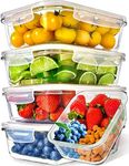Glass Food Containers With Lids (5 Pack 1000 ml) - Airtight Glass Meal Prep Containers Glass Containers With Lids - Glass Storage Containers With Lids Glass Food Storage Containers Food Prep Container