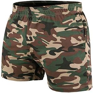 JEEING GEAR Men's Bodybuilding Workout Gym Shorts 5" Inseam Sports Cotton with Pocket Camouflage Color Size XL