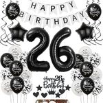 Balloons 26th Birthday Decoration Women Man Black White Decoration 26th Birthday Women, Cake Decoration 26th Birthday Women, Birthday Decoration 26 Years Men Black Balloon 26th Birthday Woman