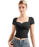 Stars and You Sweet Heart Neck Shorts Sleeves Crop top (in, Alpha, M, Black)