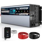 3000W Pure Sine Wave Power Inverter 12V DC to AC 110V 120V Peak Power 6000W with 2 AC Outlets Car Inverter and Dual 3.4A USB Port Cooling Fans and LCD Display for Inverter Home RV Car Solar System