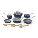 13 Piece Nonstick Cookware Set by Cuisinart, GreenChef Ceramica XT, Blue, 53G-13NV