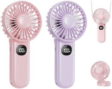 Mini Portable Fan 2 Pack,Handheld Fan Battery Operated Lightweight Small Personal Fan with 3 Speeds and USB Rechargeable Fan for Stylish Girl Kids Women Men Office Outdoor Travel Camping（Pink +Purple)
