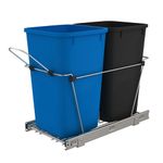 Rev-A-Shelf Pull Out Trash Can for Under Kitchen Cabinets 27 Qt 12 Gallon Garbage Recyling Bin with Full Extension Slides, Blue/Black, RV-15KD-2218C-S