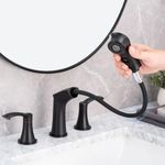 Besfelos Bathroom Faucet 3 Hole with Pull Out Sprayer, 8 Inch Widespread Bathroom Faucet, Two Handle Vanity Faucet with cUPC Supply Lines, Matte Black