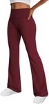 Trendy Queen Women's Wide Leg Yoga Pants Bootcut Workout Flare Leggings Trendy High Waisted Fold Over 2024 Fall Outfits WineRed XL