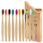 SWKJ Bamboo Toothbrushes with Soft Bristles,10 Pcs Organic Natural Adult Kids Bamboo Soft Toothbrush, Eco-Friendly and Plastic Free Packaging for Family, Travel(Multicolor)