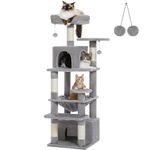 PAWZ Road Large Cat Tree, 136cm Cat Tower for Large Cats, Cat Condo with Sisal-Covered Scratching Posts and Pads, 2 Padded Perch, Dual Condo and Basket for Indoor Cats-Grey Small