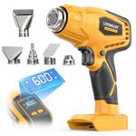 LIVOWALNY Cordless Heat Gun Compatible with Dewalt 20V Battery, 350W High Power Hot Air Gun (68°F-1112°F) & Airflow Control Digital Display for Shrink Wrapping Crafting(Battery Not Included)