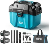 Seesii Shop Vacuum Wet and Dry, 3-in-1 Wet Dry Vac with Blower, 2.6 Gal Small Shop Vac with 2 x 4.0Ah Batteries, Strap, 4 Wheels and Attachments, Ideal for Garage, Car, Workshop, House