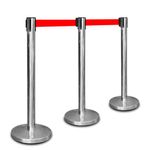 3 Pcs Queue Barrier with 2 Meter Red Retractable Belt | Stainless Steel Crowd Control Barrier | Durable Stanchion Safety Barrier | Belt Barrier for Queue Management For Businesses, Exhibitions.