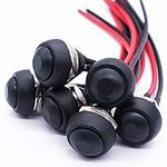 Twidec/6Pcs 12mm Momentary Push Button Switch 1/2" Mounting Hole On Off Mini Round Waterproof Black with Pre-soldered Wires PBS-33B-BK-X