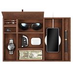 SITHON Valet Tray Desktop Organizer - 8 Compartments Catchall EDC Tray PU Leather Bedside Vanity Tray Nightstand Caddy Coin Box Key Jewelry Storage Organizer, Brown