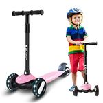 XJD 3 Wheel Kids Scooter Age 2-8 Toddler Scooters Adjustable Height Handle with PU Flashing Wheels for Boys Girls Children (Pink)